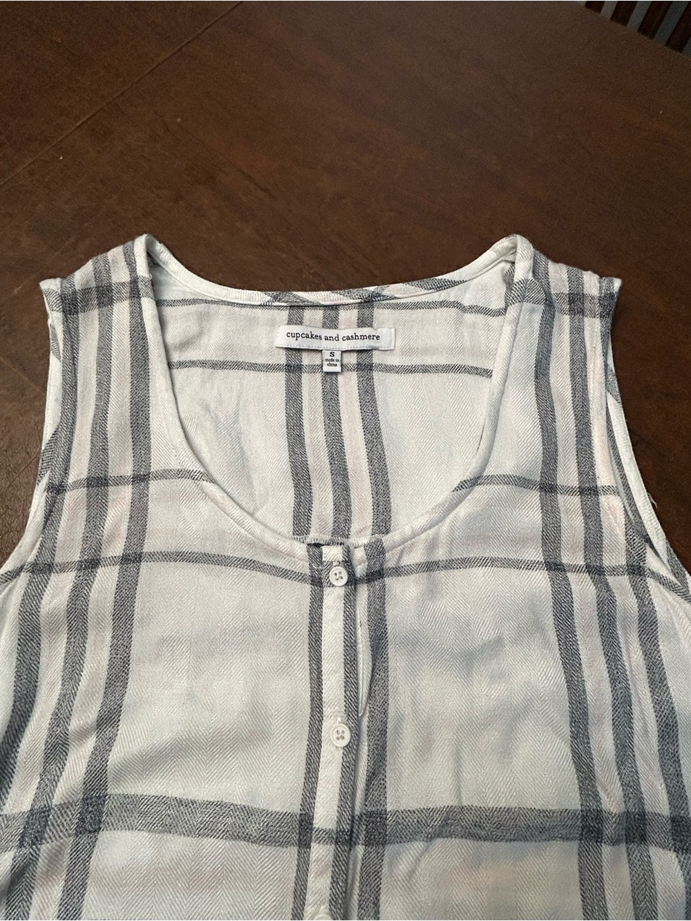 Cupcakes & Cashmere Woman’s Sleeveless White & Gray Plaid Dress w Tie Belt SZ S - Picture 9 of 11